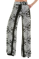 Niobe Clothing High Waist Fold Over Wide Leg Palazzo Pants (Black Baroque) - pants
