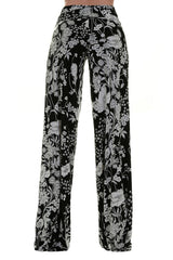 Niobe Clothing High Waist Fold Over Wide Leg Palazzo Pants (Black/White Field) - pants