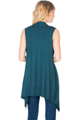 Solid Color Rayon Span Sleeveless Asymmetric Hem Cardigan Cardigans- Niobe Clothing