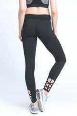 Mono B Ankle Criss Cross Side Accent Solid Leggings - Active