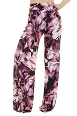 Niobe Clothing High Waist Fold Over Wide Leg Palazzo Pants (Floral Pastel) - f_bottoms