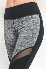 Mono B Grey Marled Knee Mesh Leggings - Active
