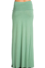 Azules Summer Solid Banded Waist Foldover Maxi Skirt - Skirts