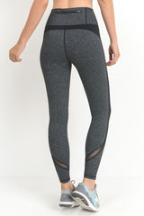Mono B Grey Slanted Colorblock Mesh Contrast Leggings - Active