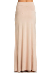 Azules Summer Solid Banded Waist Foldover Maxi Skirt - Skirts