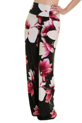 Niobe Clothing High Waist Fold Over Wide Leg Palazzo Pants (Passionate Azalea) - pants