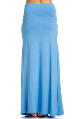 Azules Summer Solid Banded Waist Foldover Maxi Skirt - Skirts