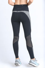 Mono B Black Grey Dotted Mesh Panel Leggings - Active