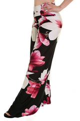 Niobe Clothing High Waist Fold Over Wide Leg Palazzo Pants (Passionate Azalea) - pants