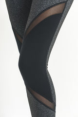 Mono B Grey Slanted Colorblock Mesh Contrast Leggings - Active