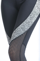 Mono B Black Grey Dotted Mesh Panel Leggings - Active