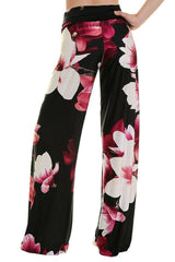 Niobe Clothing High Waist Fold Over Wide Leg Palazzo Pants (Passionate Azalea) - pants