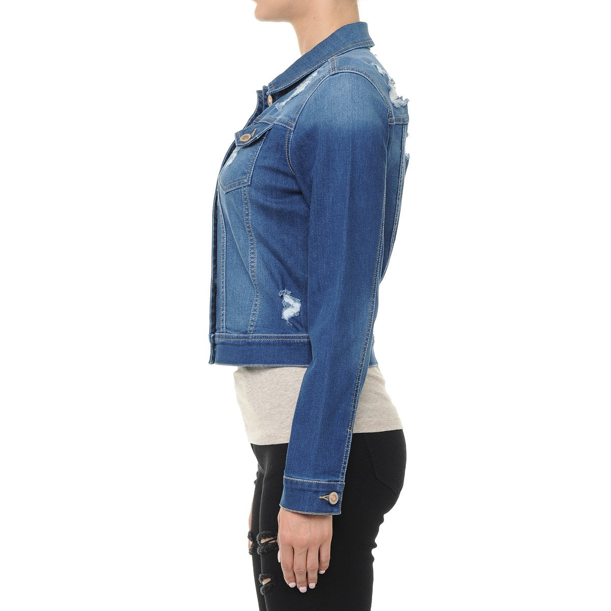 Wax Classic Crop Vintage Distressed Denim Jacket - Sport Jackets f_outerwear