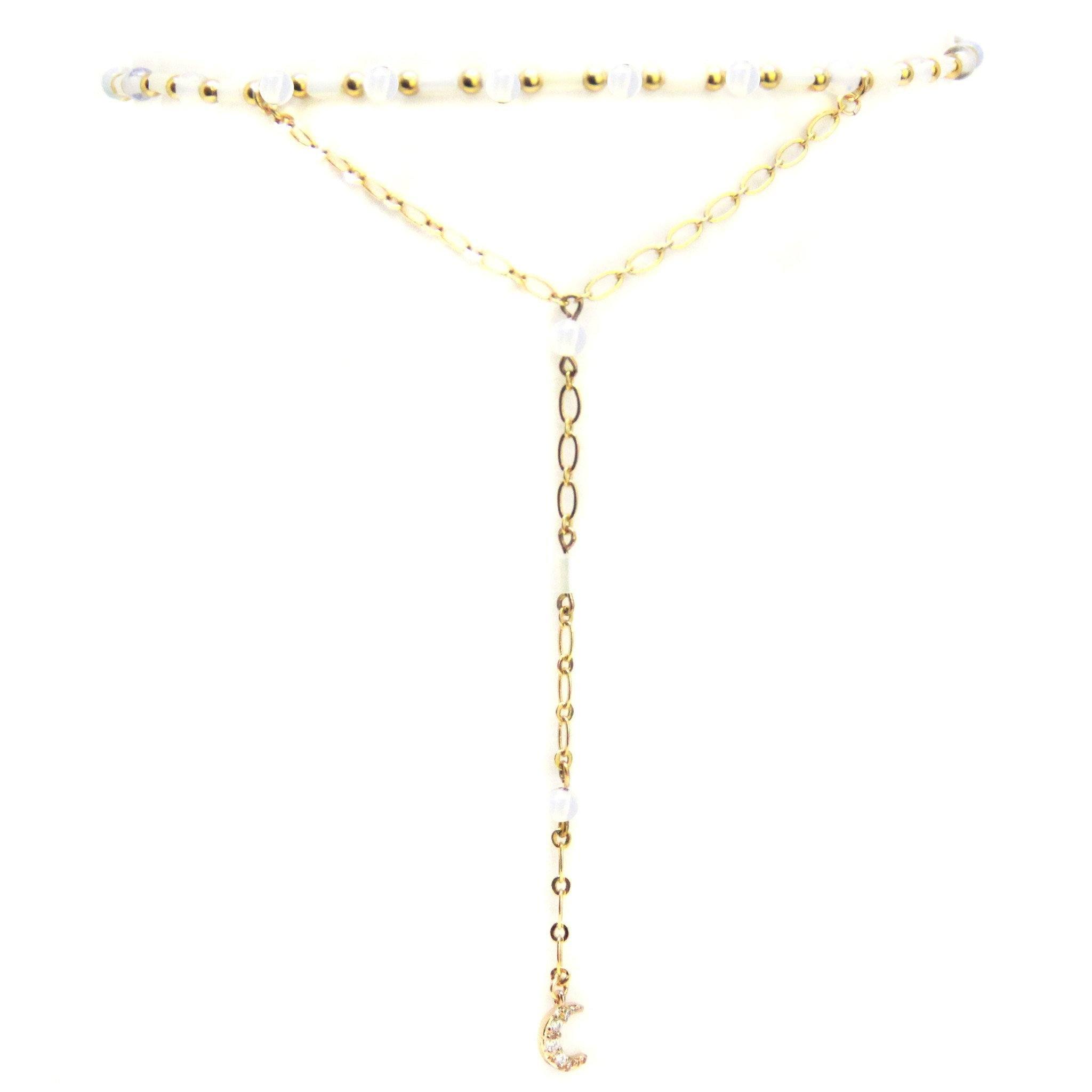 Ettika Love Me Lariat Choker in Opal and Gold with Moon - Necklace
