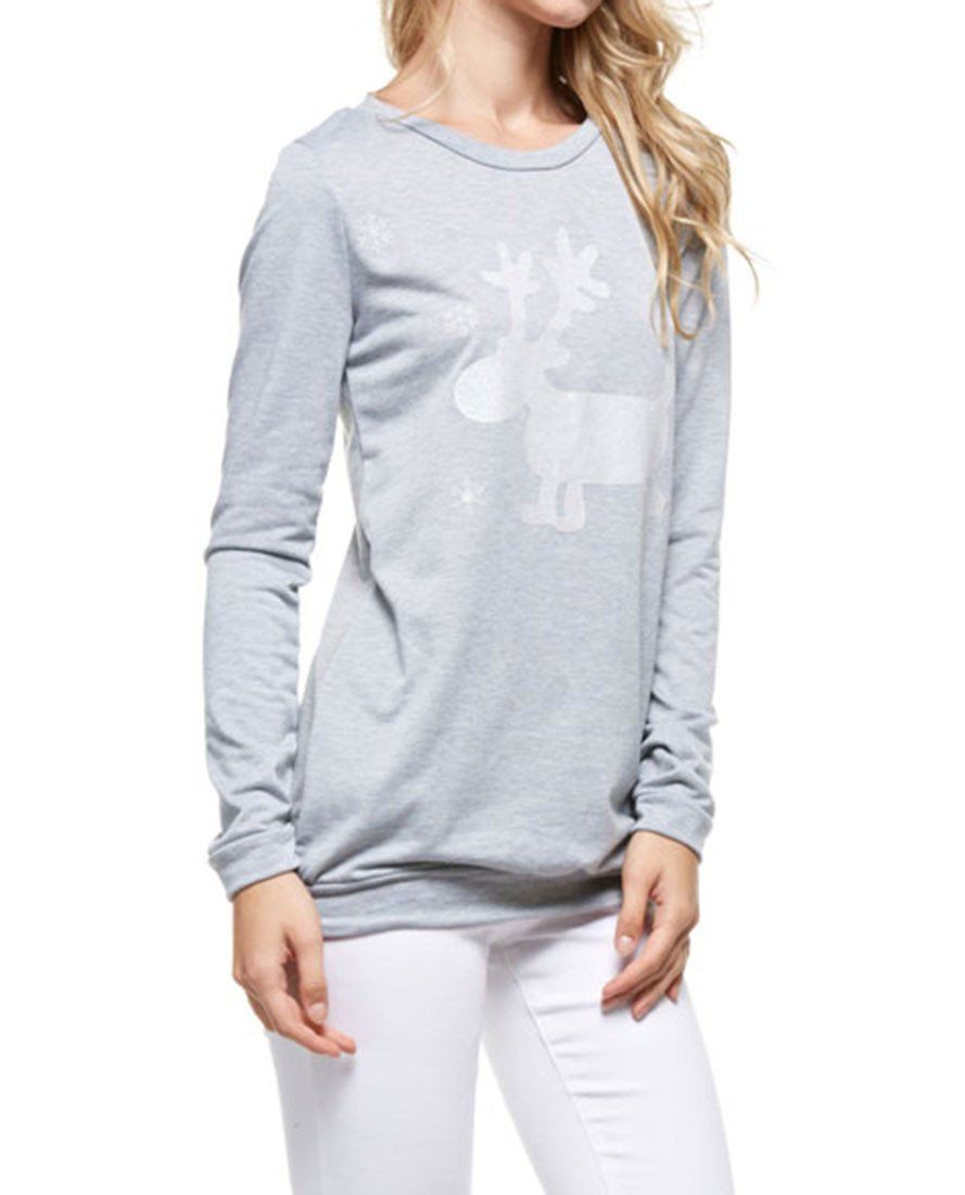 Niobe Clothing Cute Glitter Moose Long Sleeve Top - Sweatshirts holiday
