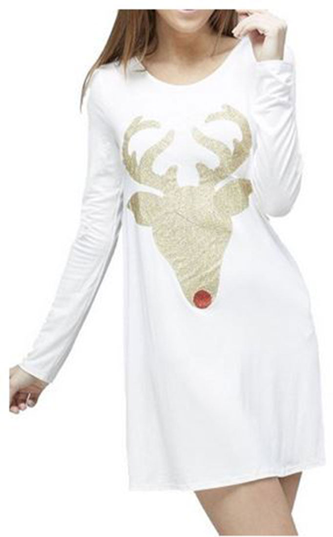 Niobe Clothing Reindeer Antler Glitter Long Sleeve Tunic - Overshirts f_dresses