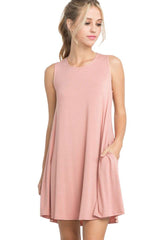 Mitto Shop Bamboo Fiber Knit Sleeveless T-shirt Dress (Pastel Magenta) - dress