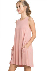 Mitto Shop Bamboo Fiber Knit Sleeveless T-shirt Dress (Pastel Magenta) - dress