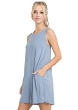 Mitto Shop Bamboo Fiber Knit Sleeveless T-shirt Dress (Light Denim) - dress