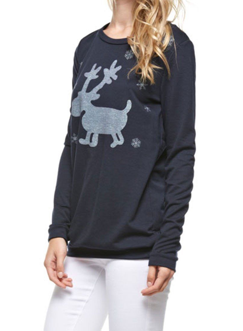 Niobe Clothing Cute Glitter Moose Long Sleeve Top - Sweatshirts holiday