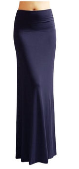 Azules Solid Banded Waist Foldover Maxi Skirt - Skirts