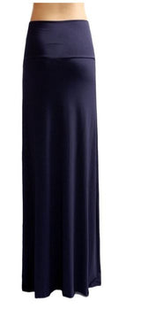 Azules Solid Banded Waist Foldover Maxi Skirt - Skirts