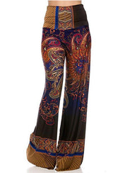 Niobe Clothing High Waist Fold Over Wide Leg Palazzo Pants (Blue Multi) - pants