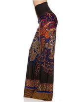 Niobe Clothing High Waist Fold Over Wide Leg Palazzo Pants (Blue Multi) - pants