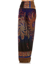 Niobe Clothing High Waist Fold Over Wide Leg Palazzo Pants (Blue Multi) - pants