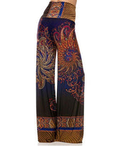 Niobe Clothing High Waist Fold Over Wide Leg Palazzo Pants (Blue Multi) - pants