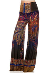 Niobe Clothing High Waist Fold Over Wide Leg Palazzo Pants (Blue Multi) - pants