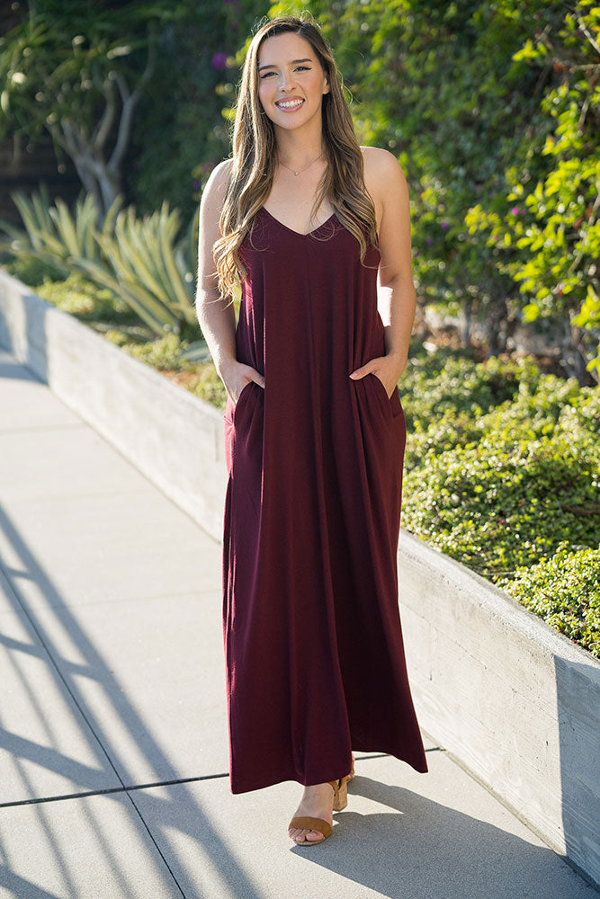 Zenana V-Neck Cami Spaghetti Strap Maxi Dress - Dresses sb_dresses
