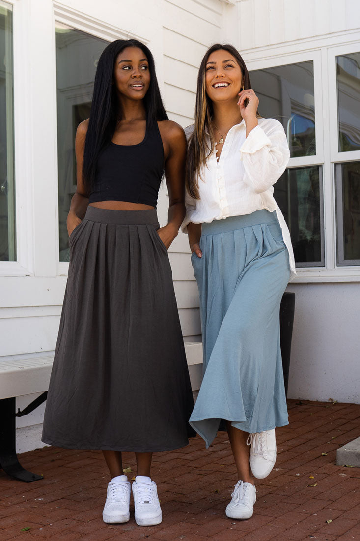 Zenana High Waist Pleated Midi Skirt - Skirts sb_bottoms