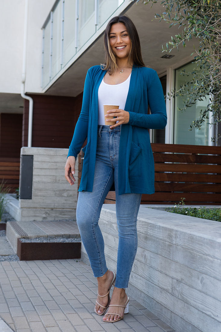 Zenana Long Sleeve Draped Slouchy Cardigan - Cardigans sb_outerwear