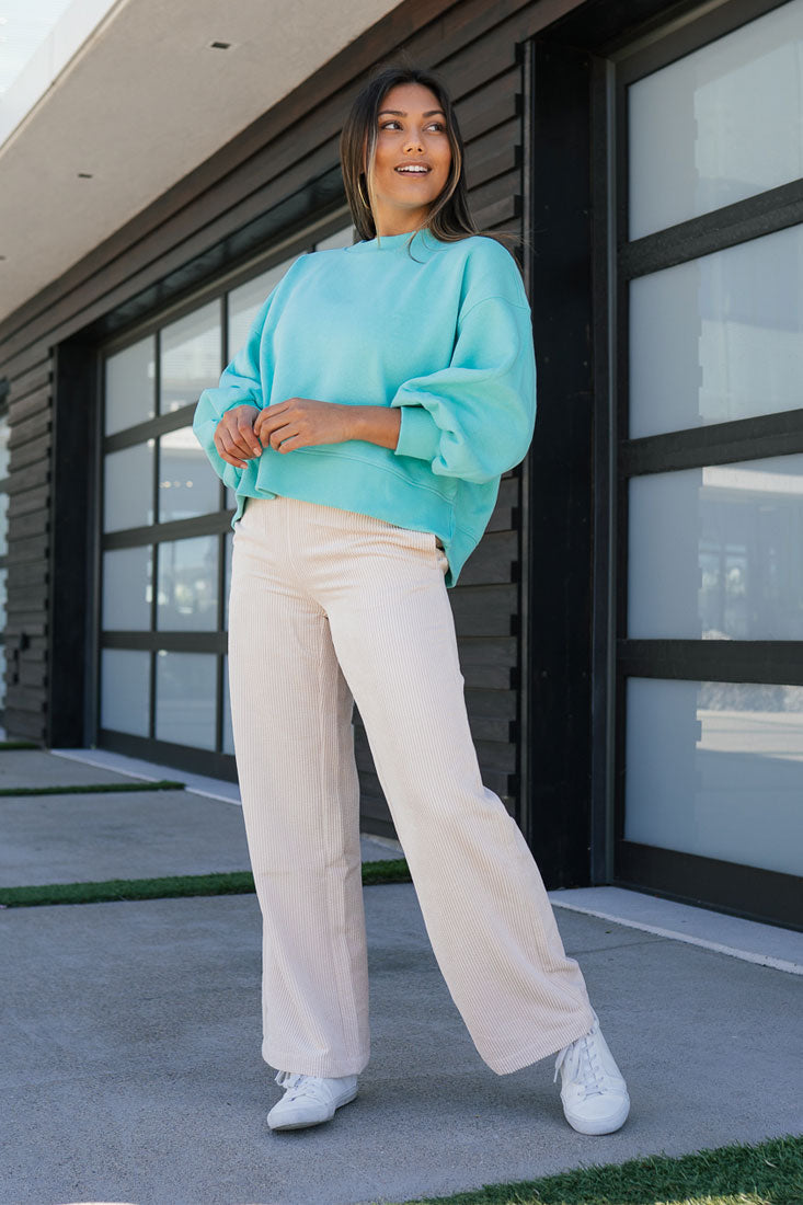 Zenana Balloon Sleeve Crew Neck Pullover Short Sweatshirt - Sweatshirts sb_outerwear