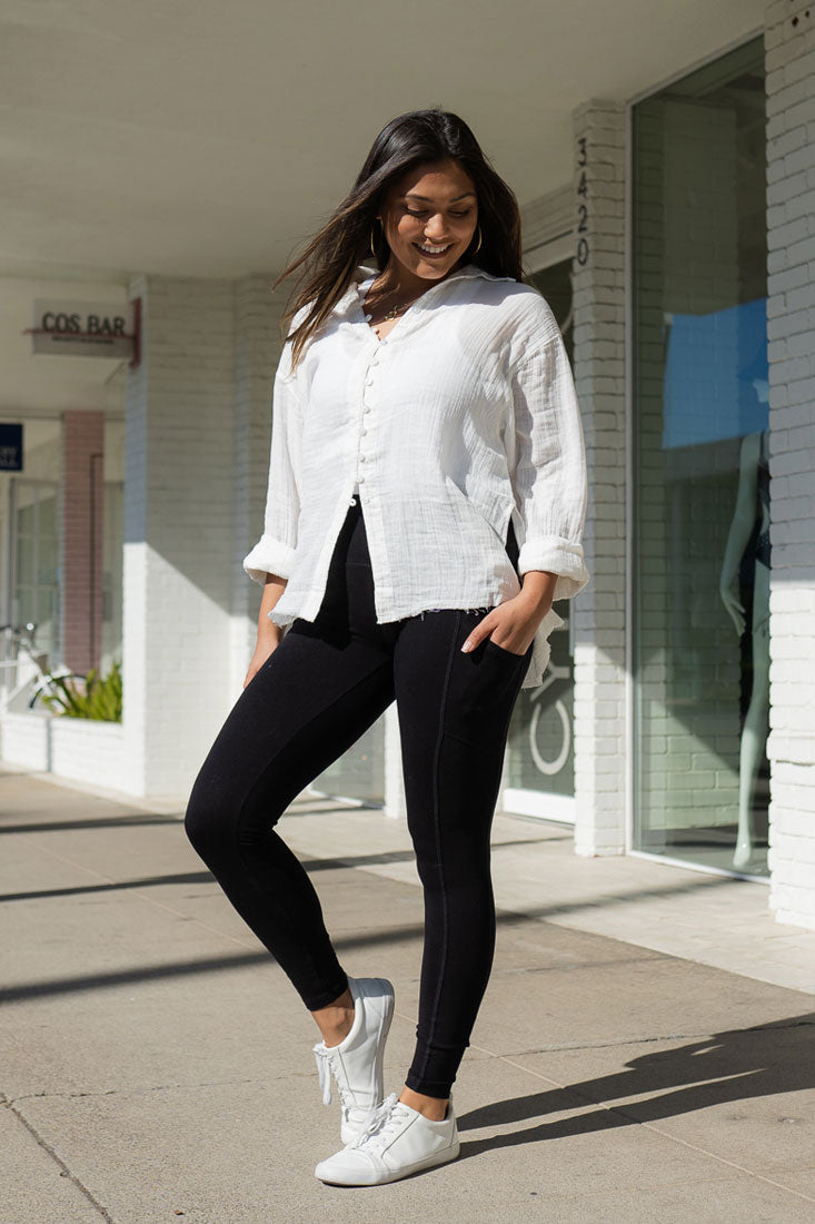 Zenana High Waist Solid Cotton Yoga Pants Work Out Leggings w/Pockets - Leggings sb_bottoms