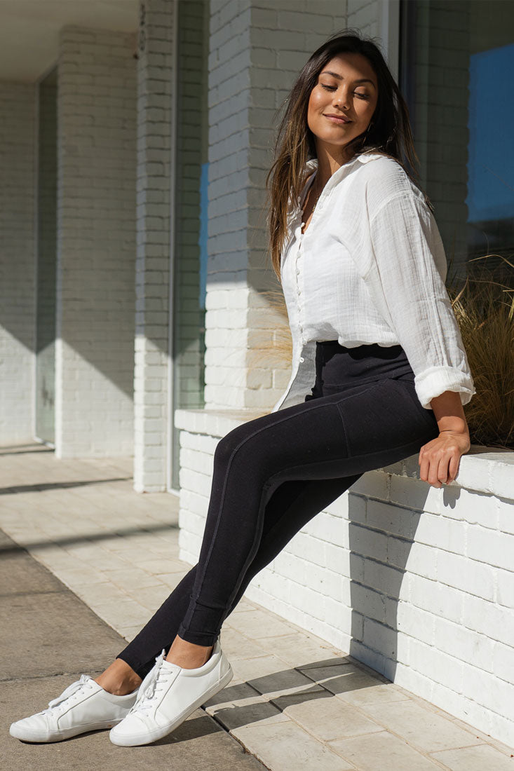 Zenana High Waist Solid Cotton Yoga Pants Work Out Leggings w/Pockets - Leggings sb_bottoms