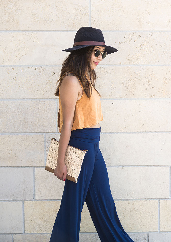 Superline Solid Modal Rayon High Waist Wide Leg Palazzo Pants - sb_bottoms