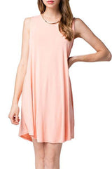 Mitto Shop Bamboo Fiber Knit Sleeveless T-shirt Dress (Peach) - dress