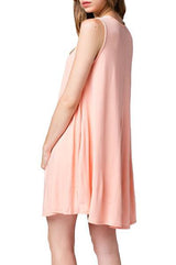 Mitto Shop Bamboo Fiber Knit Sleeveless T-shirt Dress (Peach) - dress
