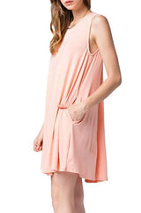 Mitto Shop Bamboo Fiber Knit Sleeveless T-shirt Dress (Peach) - dress