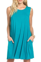 Mitto Shop Bamboo Fiber Knit Sleeveless T-shirt Dress (Peacock) - dress