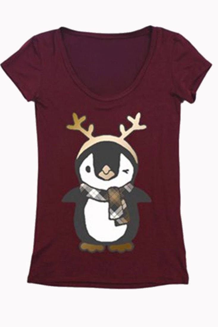 Penguin and Antler Christmas Holiday Graphic T-Shirt Shirts- Niobe Clothing