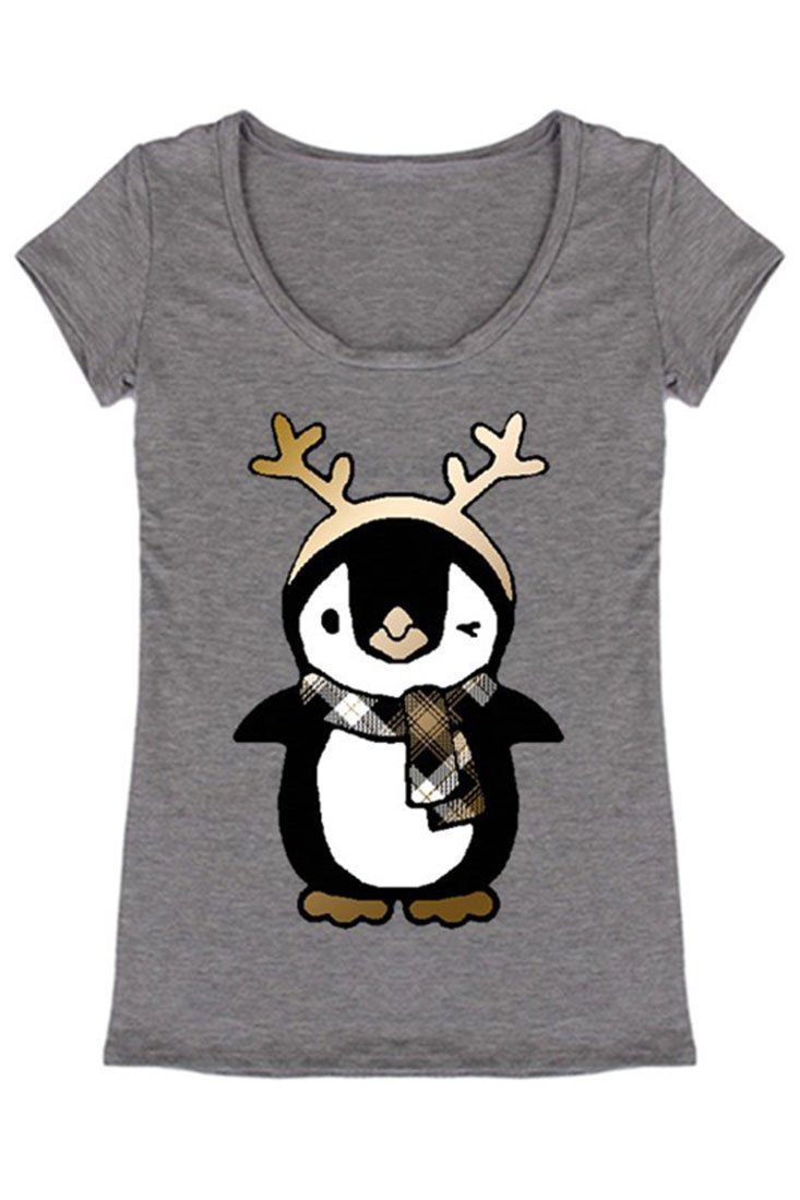 Niobe Clothing Penguin and Antler Christmas Holiday Graphic T-Shirt - holiday