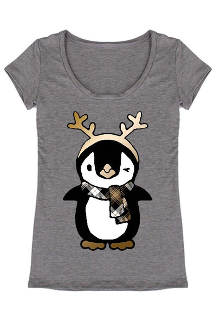 Penguin and Antler Christmas Holiday Graphic T-Shirt Shirts- Niobe Clothing