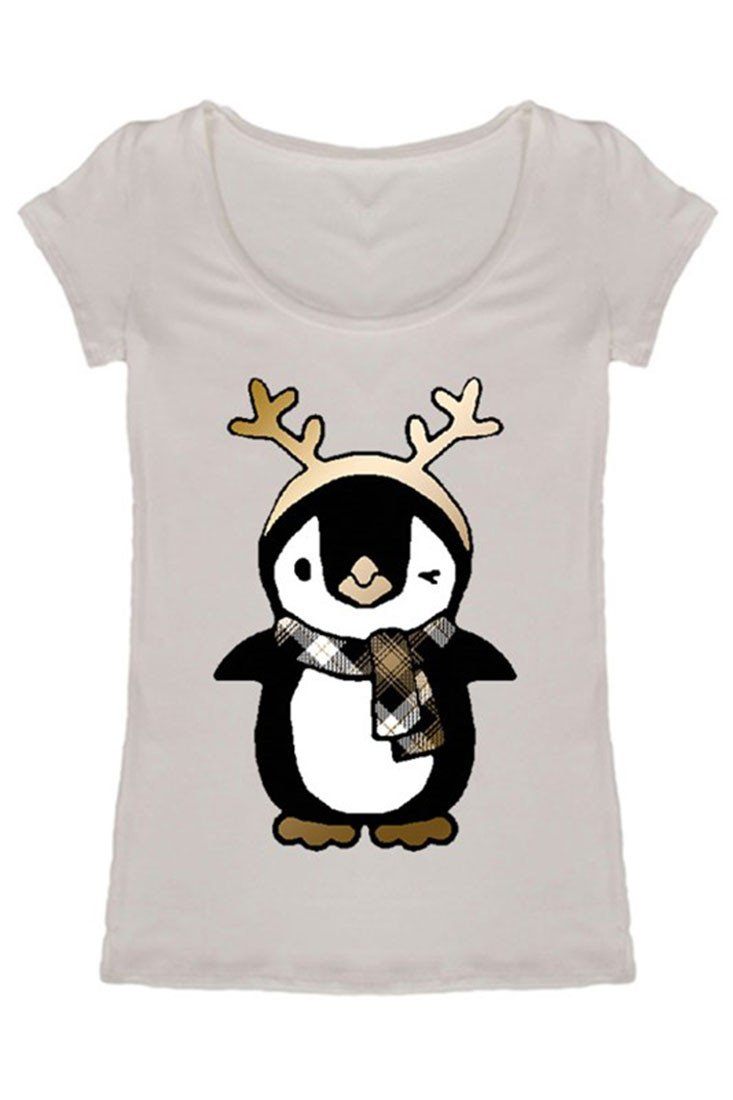 Niobe Clothing Penguin and Antler Christmas Holiday Graphic T-Shirt - holiday