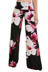 Niobe Clothing High Waist Fold Over Wide Leg Palazzo Pants (Passionate Azalea) - pants