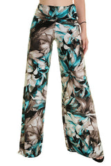 Niobe Clothing High Waist Fold Over Wide Leg Palazzo Pants (Floral Pastel) - f_bottoms