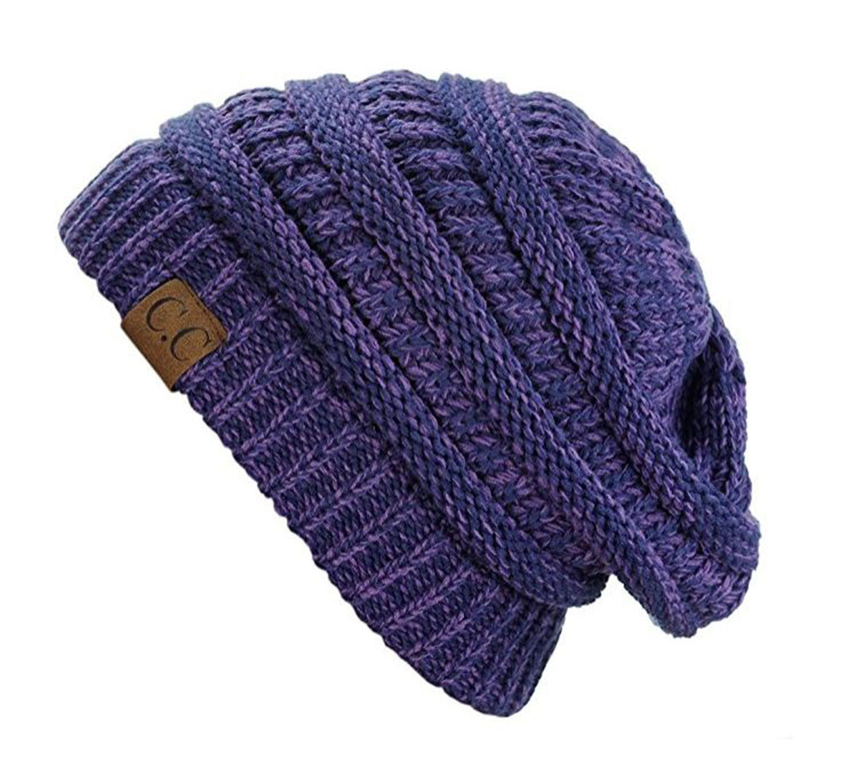 C.C. Two-Toned Unisex Soft Stretch Knit Slouchy Skull Beanie - Beanies Hats