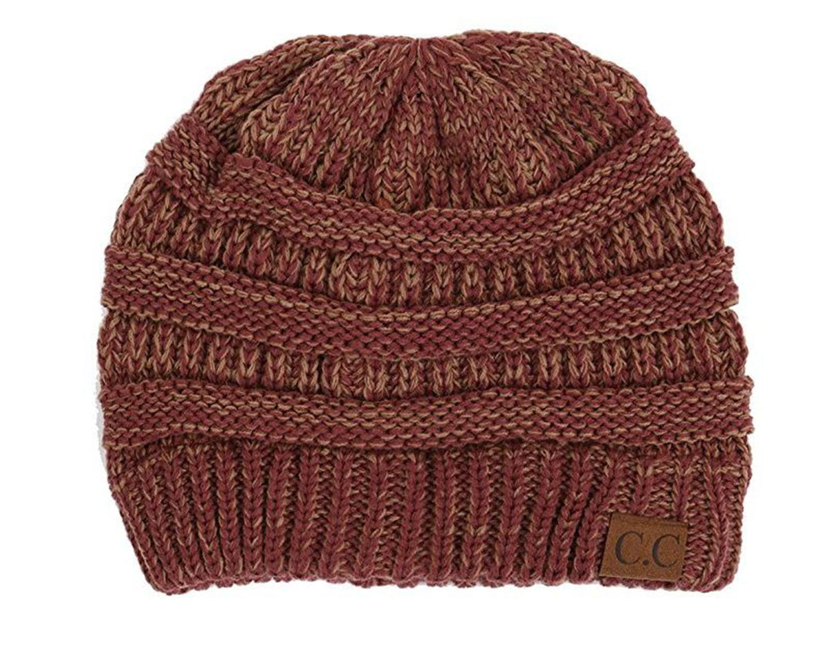 C.C. Two-Toned Unisex Soft Stretch Knit Slouchy Skull Beanie - Beanies Hats